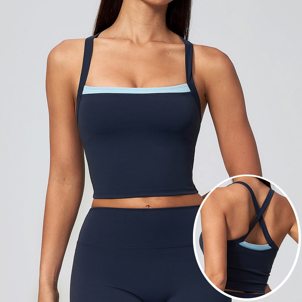 Plunge Bra Push Up - Women Criss Cross Back Yoga Tank